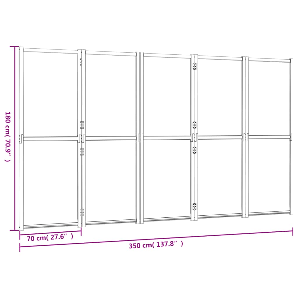 5-Panel Room Divider Black 350x180 cm - OLBRIT