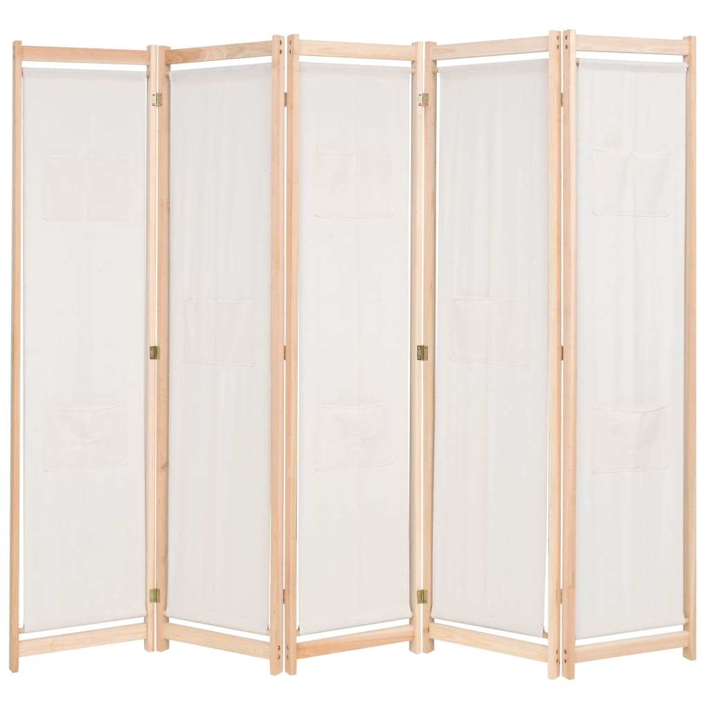 5-Panel Room Divider Cream 200x170x4 cm Fabric - OLBRIT