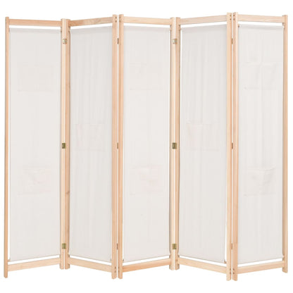 5-Panel Room Divider Cream 200x170x4 cm Fabric - OLBRIT