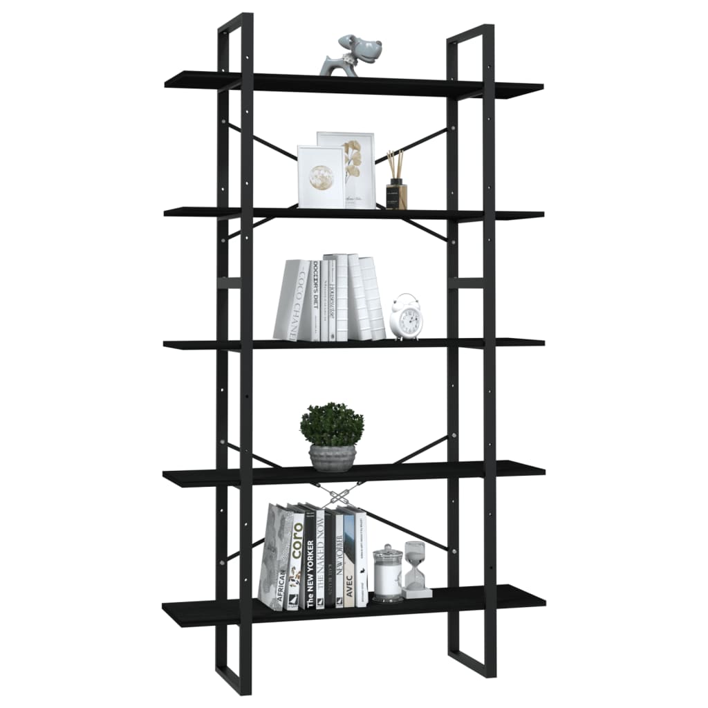 5-Tier Book Cabinet Black 100x30x175 cm Pinewood - OLBRIT