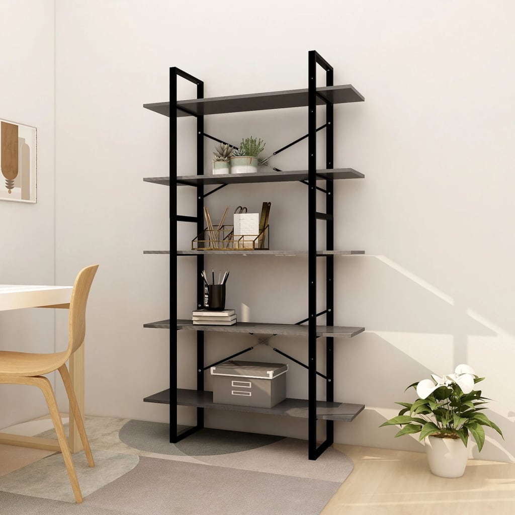 5-Tier Book Cabinet Grey 100x30x175 cm Pinewood - OLBRIT
