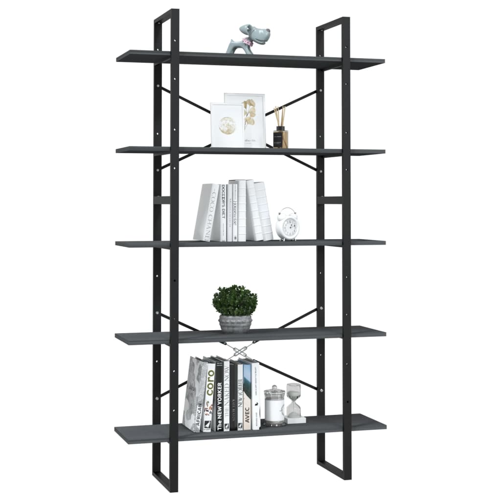 5-Tier Book Cabinet Grey 100x30x175 cm Pinewood - OLBRIT