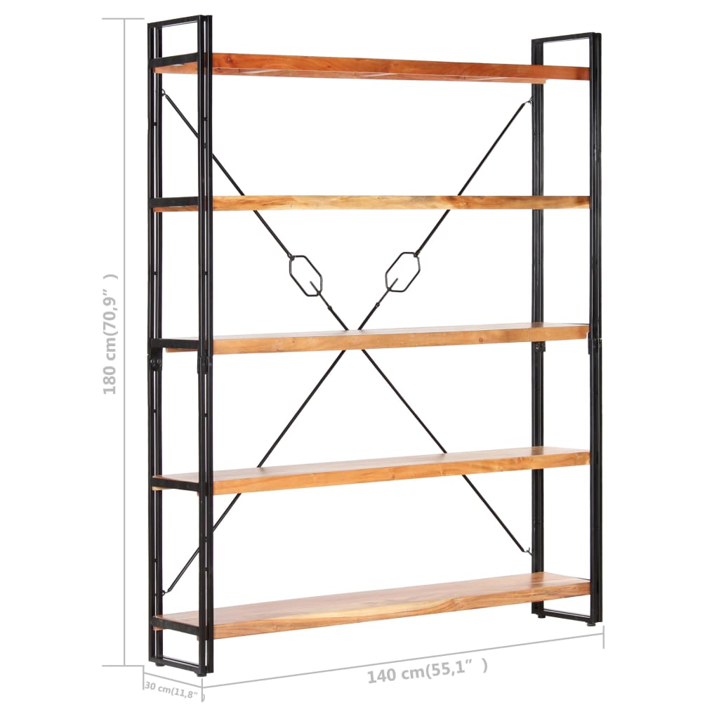 5-Tier Bookcase 140x30x180 cm Solid Acacia Wood - OLBRIT