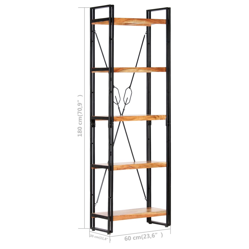 5-Tier Bookcase 60x30x180 cm Solid Acacia Wood - OLBRIT