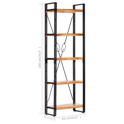 5-Tier Bookcase 60x30x180 cm Solid Acacia Wood - OLBRIT