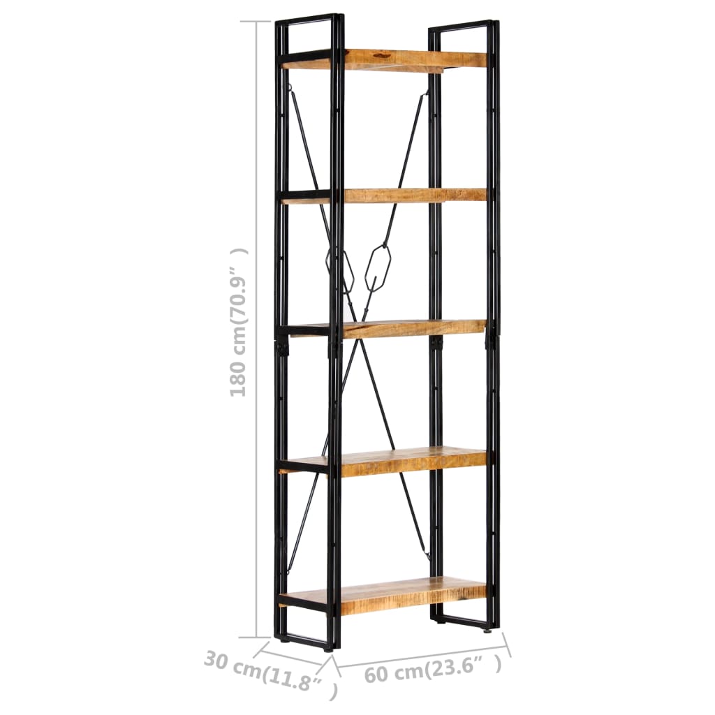 5-Tier Bookcase 60x30x180 cm Solid Mango Wood - OLBRIT