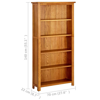 5-Tier Bookcase 70x22x140 cm Solid Oak Wood - OLBRIT
