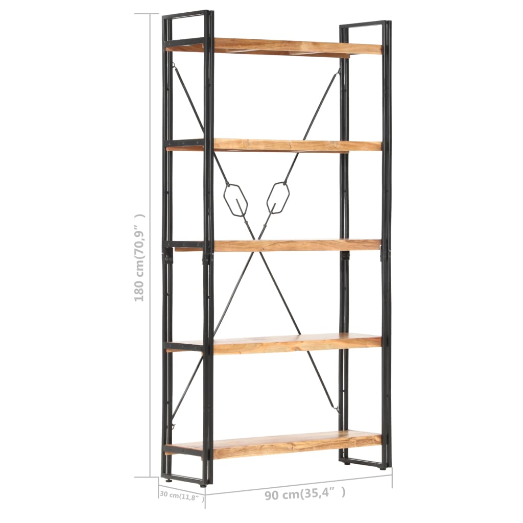 5-Tier Bookcase 90x30x180 cm Solid Acacia Wood - OLBRIT