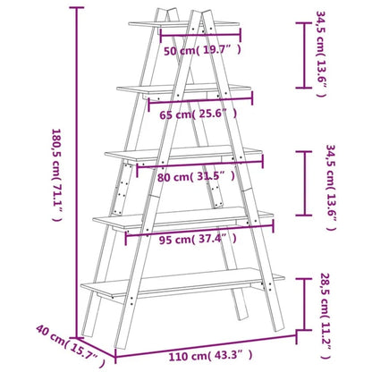 5-Tier Shelf A-shape 110x40x180.5 cm Solid Wood Pine - OLBRIT