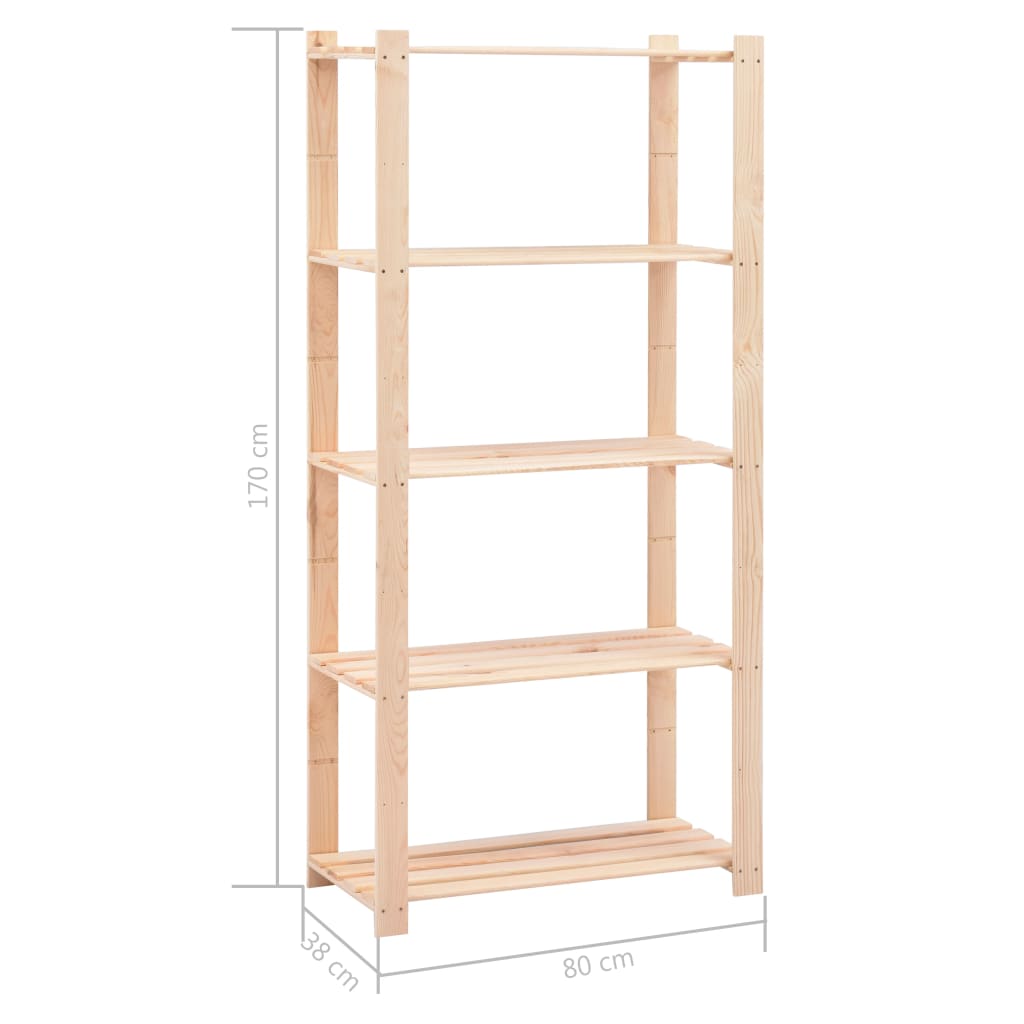 5-Tier Storage Racks 80x38x170 cm Solid Pinewood 250 kg - OLBRIT