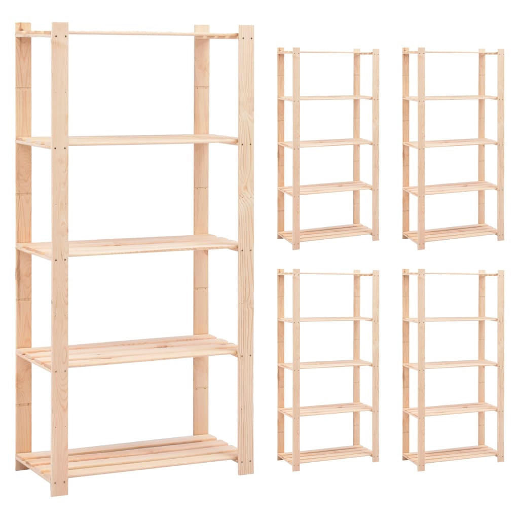 5-Tier Storage Racks 80x38x170 cm Solid Pinewood 250 kg - OLBRIT