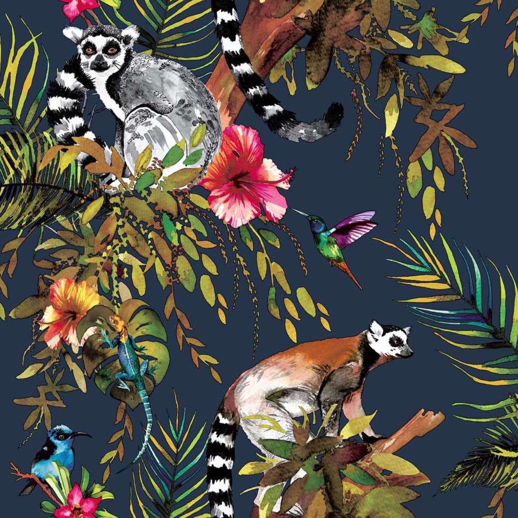 Wallpaper Lemur Petrol Blue - OLBRIT