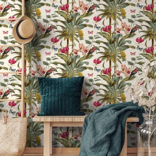 Wallpaper Tropical Palm Green and Pink - OLBRIT