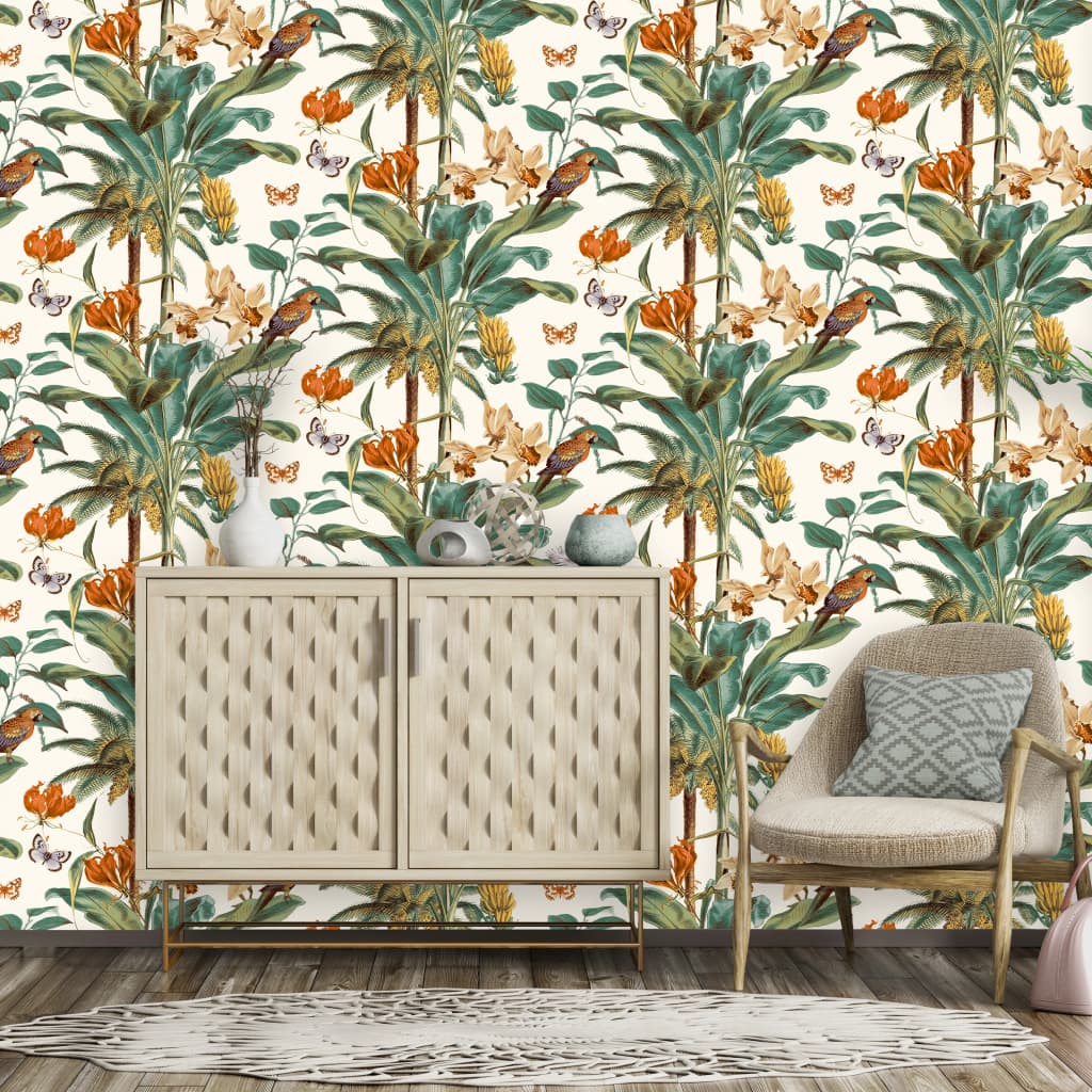 Wallpaper Tropical Palm Green and Orange - OLBRIT