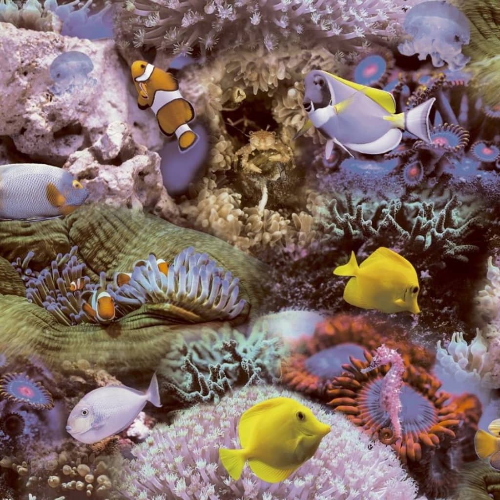 Good Vibes Wallpaper Coral and Tropical Fish Yellow and Purple - OLBRIT