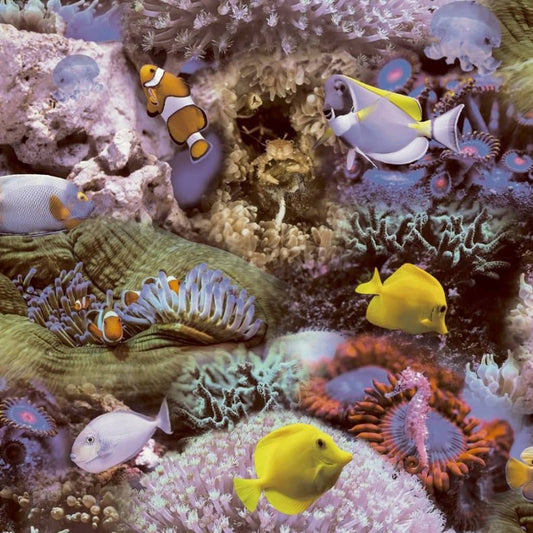 Good Vibes Wallpaper Coral and Tropical Fish Yellow and Purple - OLBRIT