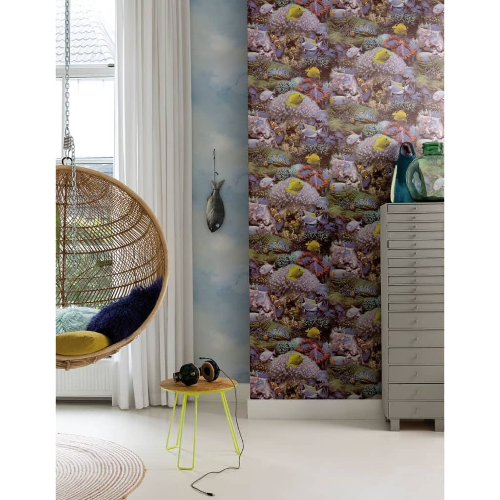Good Vibes Wallpaper Coral and Tropical Fish Yellow and Purple - OLBRIT