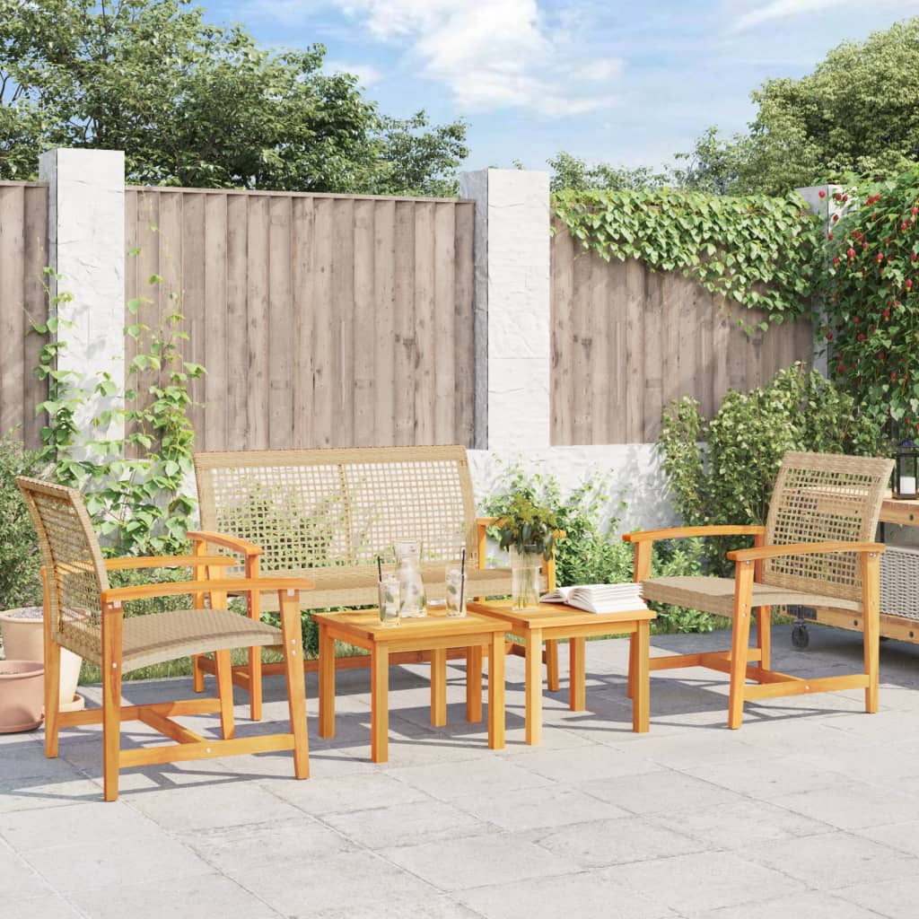 5 Piece Garden Lounge Set Beige Poly Rattan and Acacia Wood - OLBRIT