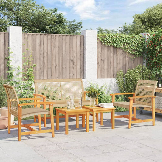 5 Piece Garden Lounge Set Beige Poly Rattan and Acacia Wood - OLBRIT