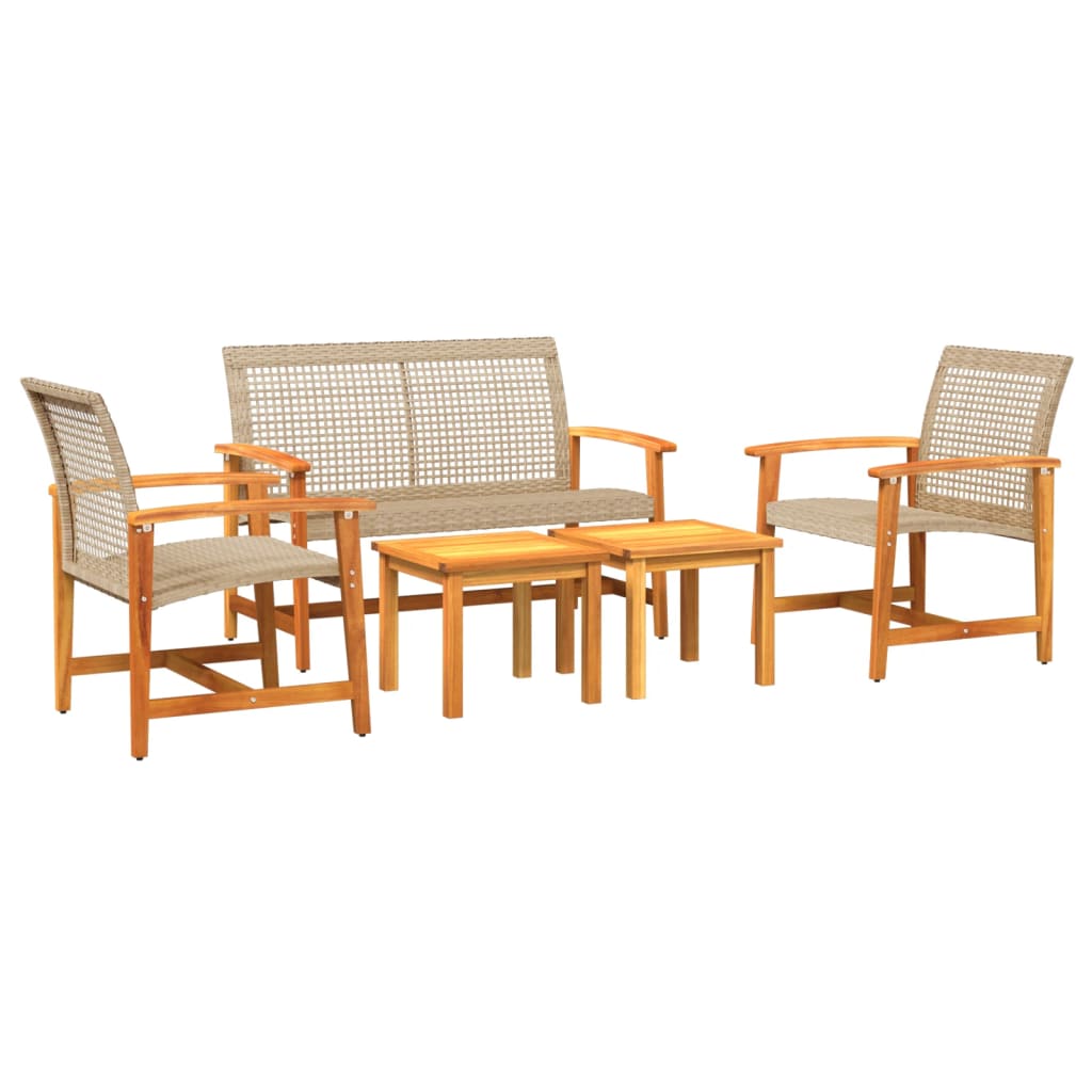 5 Piece Garden Lounge Set Beige Poly Rattan and Acacia Wood - OLBRIT