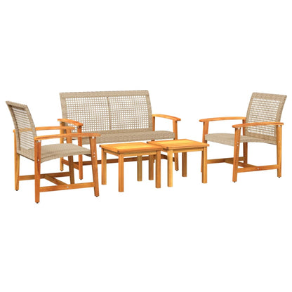 5 Piece Garden Lounge Set Beige Poly Rattan and Acacia Wood - OLBRIT