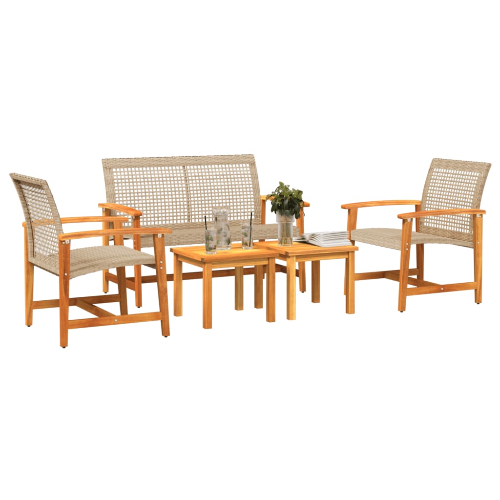 5 Piece Garden Lounge Set Beige Poly Rattan and Acacia Wood - OLBRIT