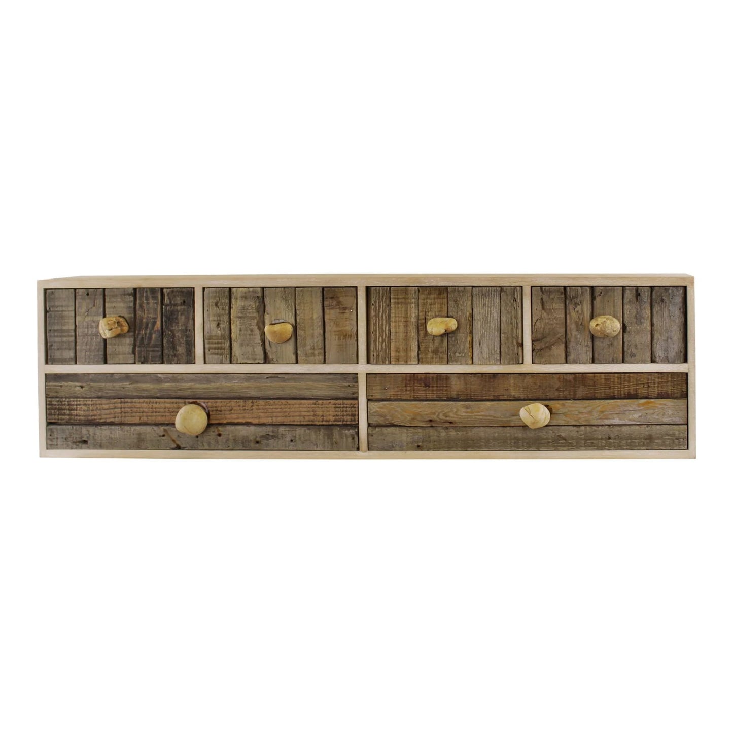 6 Drawer Unit Driftwood Effect Drawers With Pebble Handles - OLBRIT