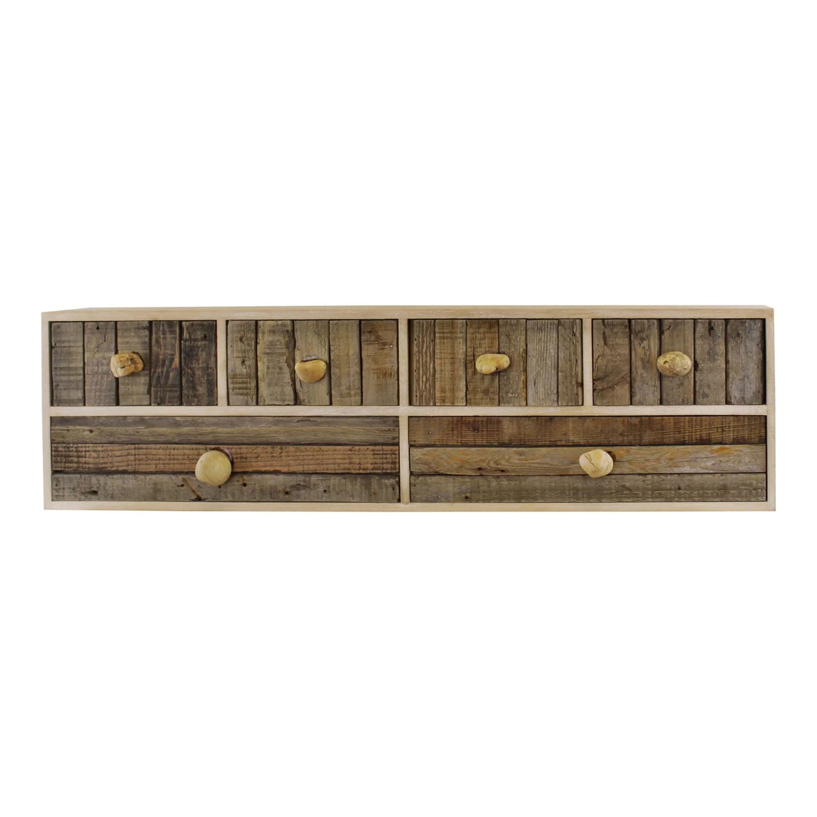 6 Drawer Unit Driftwood Effect Drawers With Pebble Handles - OLBRIT