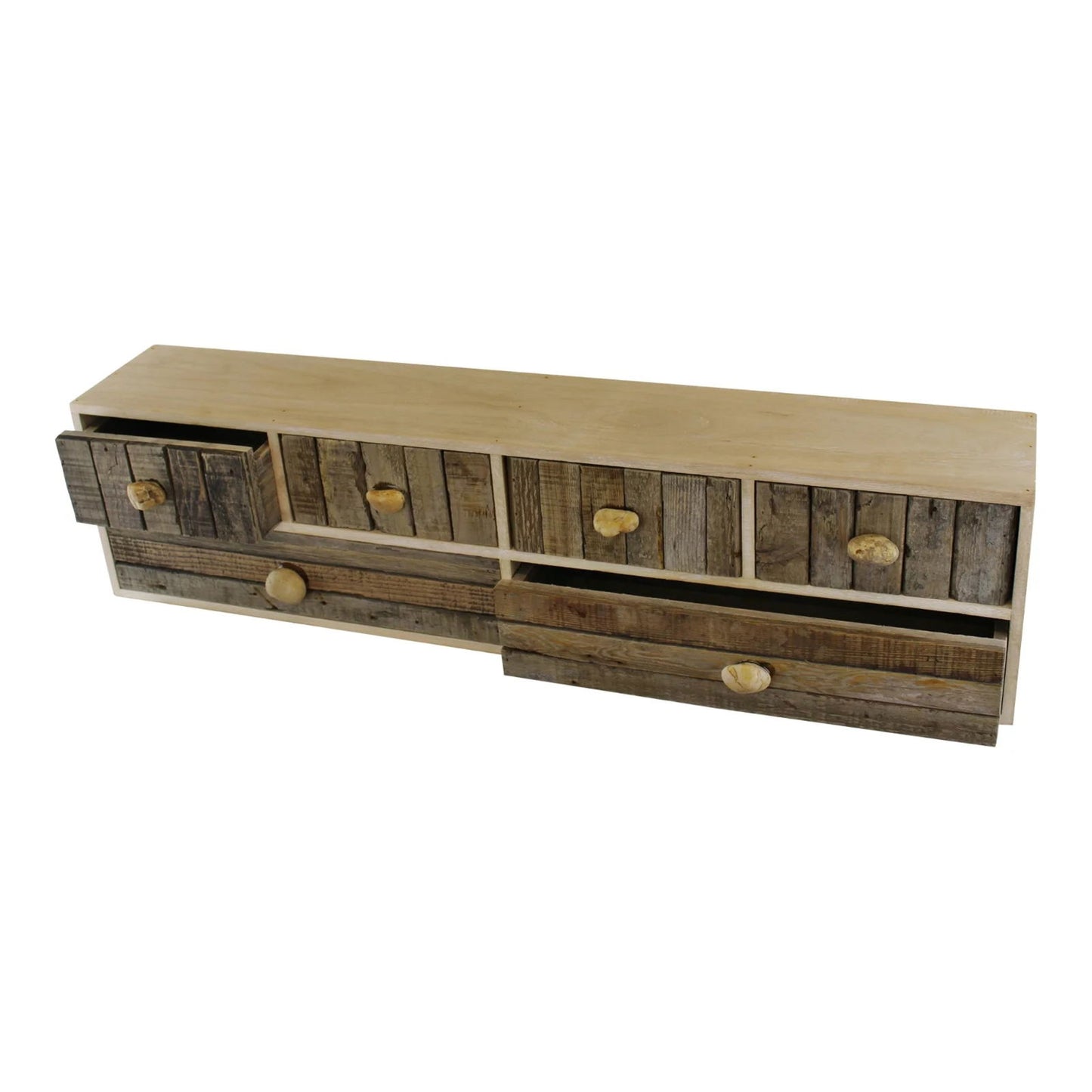 6 Drawer Unit Driftwood Effect Drawers With Pebble Handles - OLBRIT