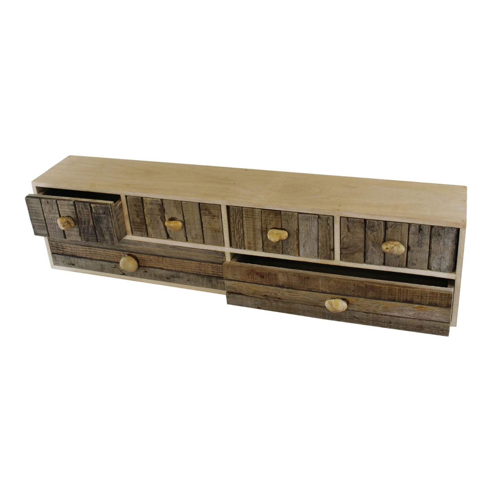 6 Drawer Unit Driftwood Effect Drawers With Pebble Handles - OLBRIT