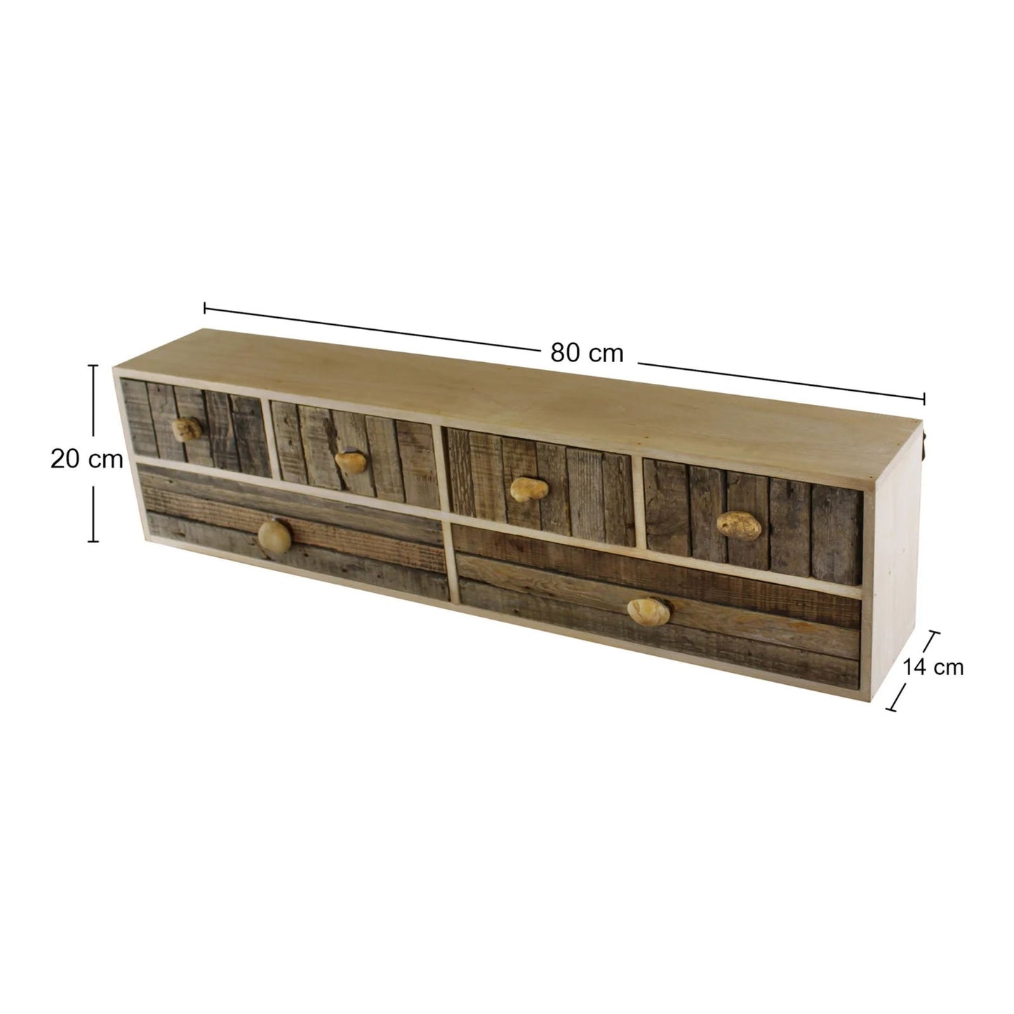 6 Drawer Unit Driftwood Effect Drawers With Pebble Handles - OLBRIT