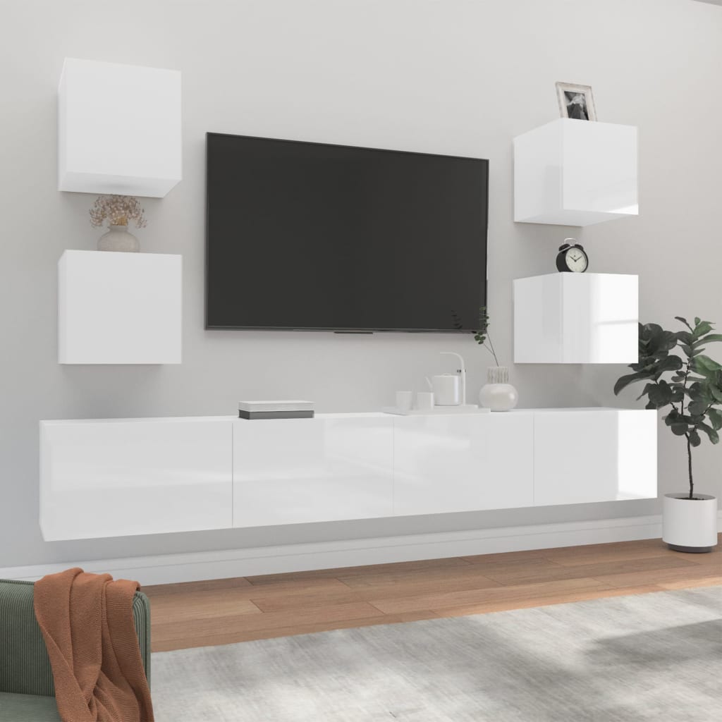 6 Piece TV Cabinet Set High Gloss White - OLBRIT