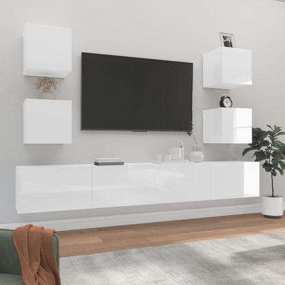 6 Piece TV Cabinet Set High Gloss White - OLBRIT