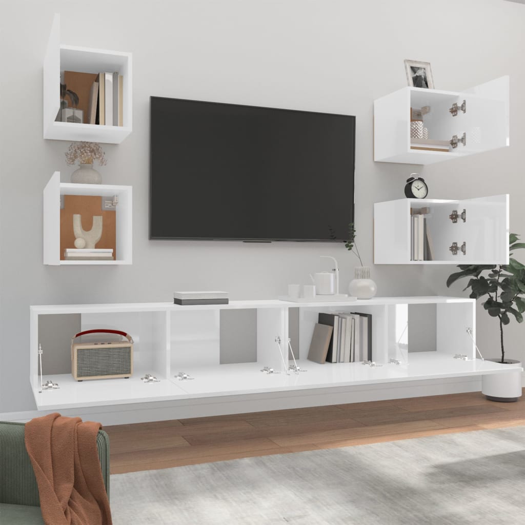 6 Piece TV Cabinet Set High Gloss White - OLBRIT