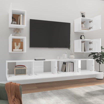 6 Piece TV Cabinet Set High Gloss White - OLBRIT