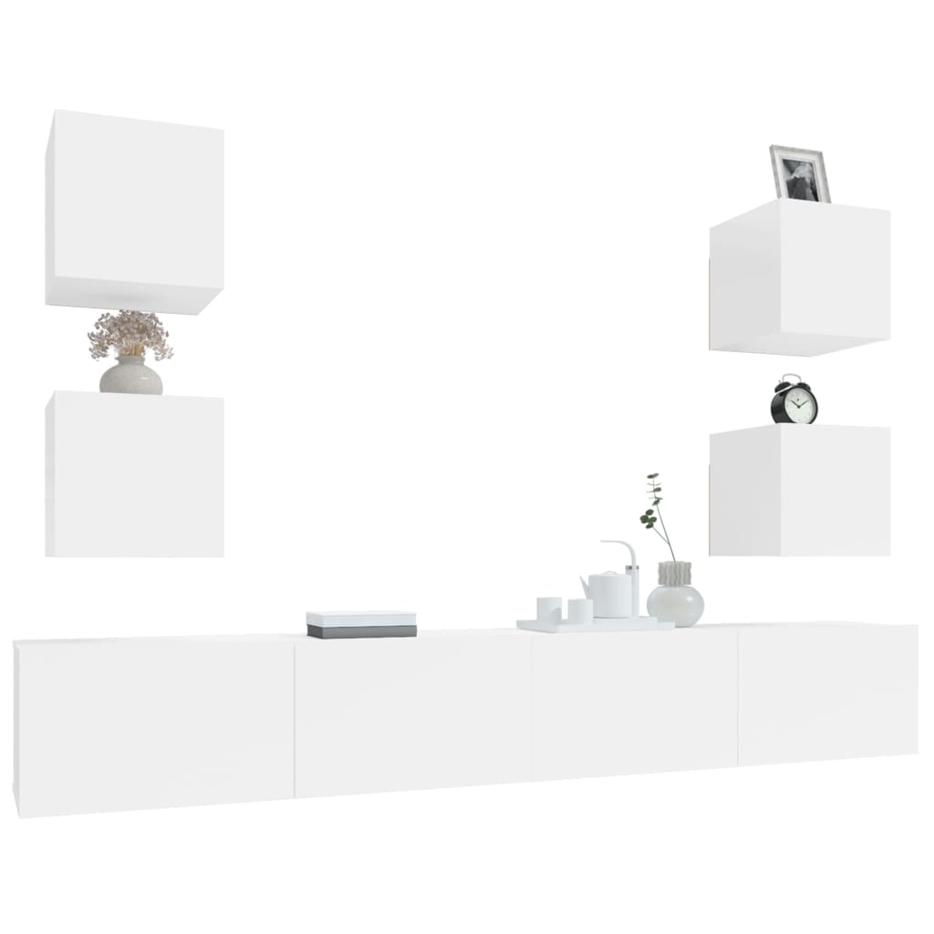 6 Piece TV Cabinet Set High Gloss White - OLBRIT