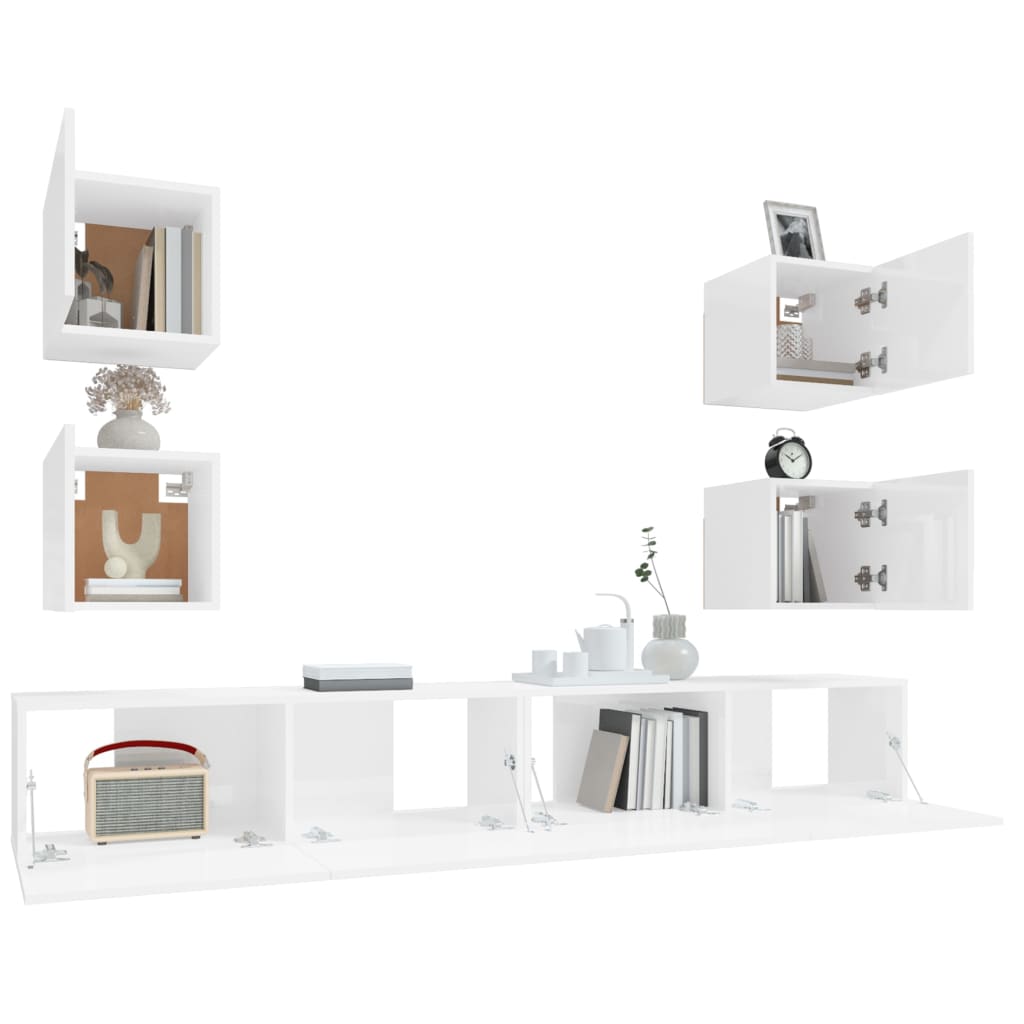 6 Piece TV Cabinet Set High Gloss White - OLBRIT