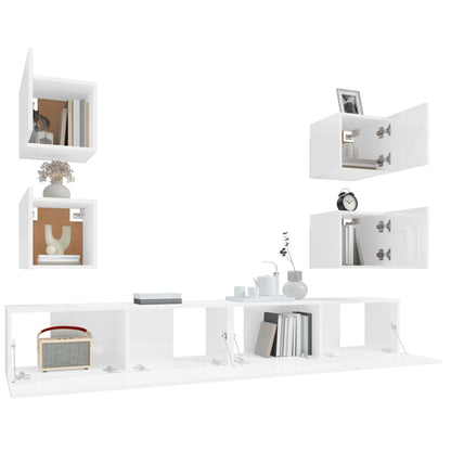 6 Piece TV Cabinet Set High Gloss White - OLBRIT