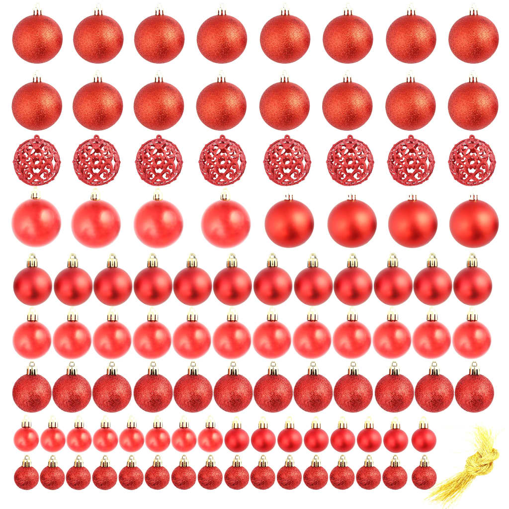 100 Piece Christmas Ball Set 3/4/6 cm Red - OLBRIT