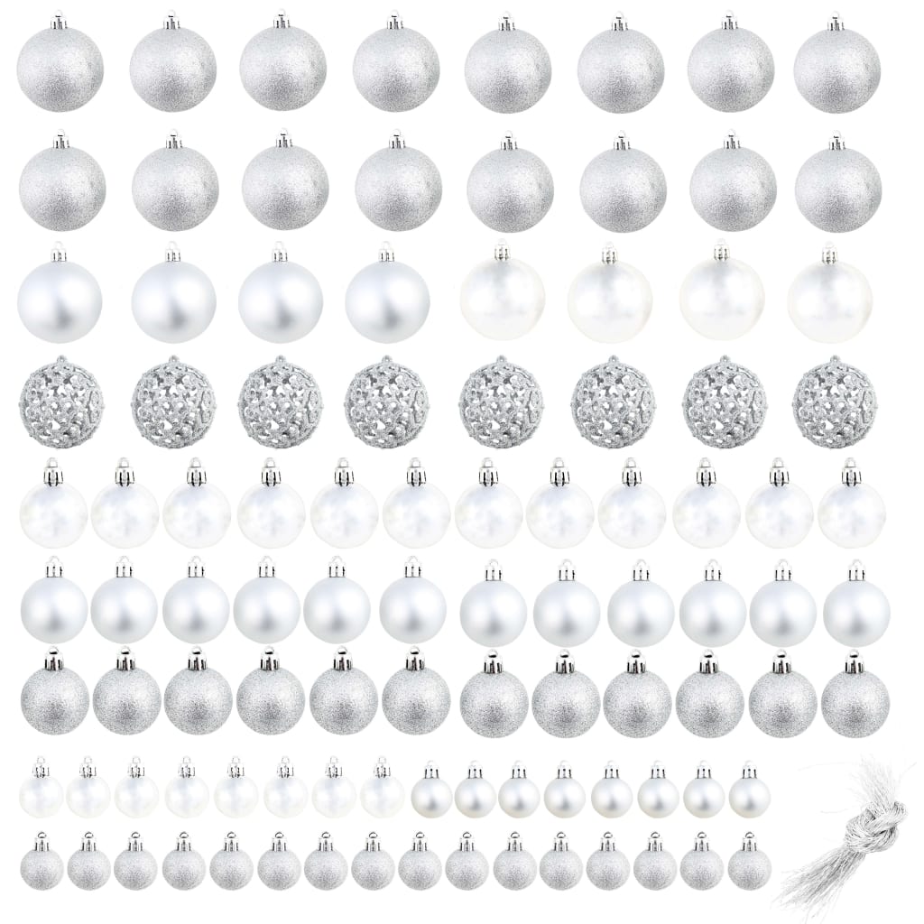100 Piece Christmas Ball Set 3/4/6 cm Silver - OLBRIT