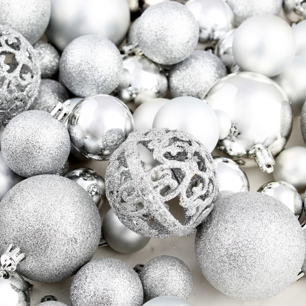 100 Piece Christmas Ball Set 3/4/6 cm Silver - OLBRIT