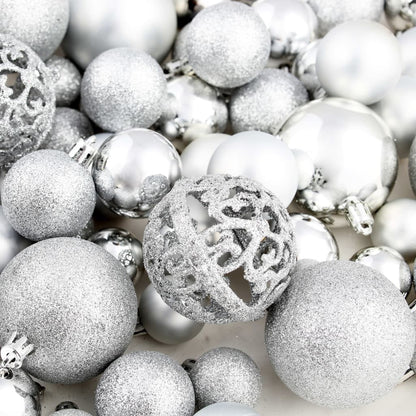 100 Piece Christmas Ball Set 3/4/6 cm Silver - OLBRIT