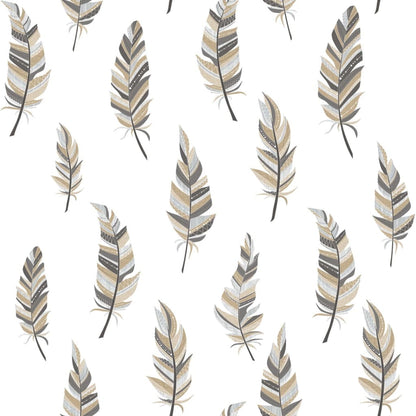 Urban Friends & Coffee Wallpaper Feathers White and Silver - OLBRIT