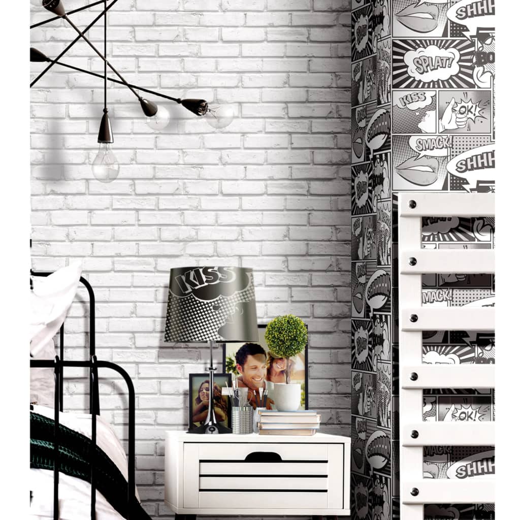 Urban Friends & Coffee Wallpaper Bricks Grey and White - OLBRIT