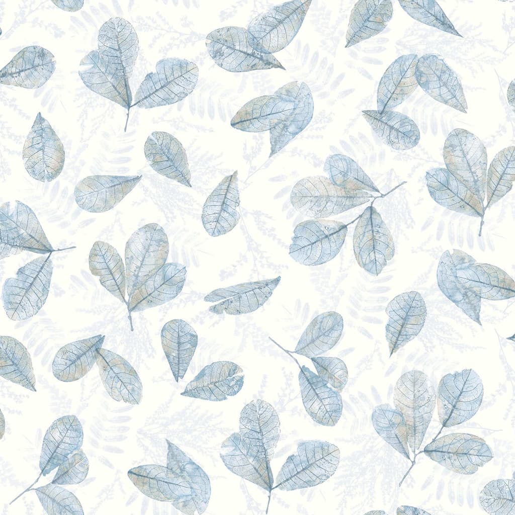 Evergreen Wallpaper Leaves White and Blue - OLBRIT