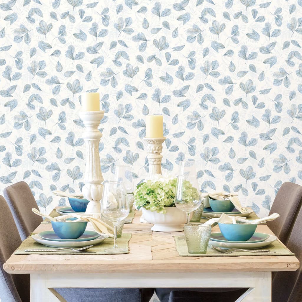 Evergreen Wallpaper Leaves White and Blue - OLBRIT