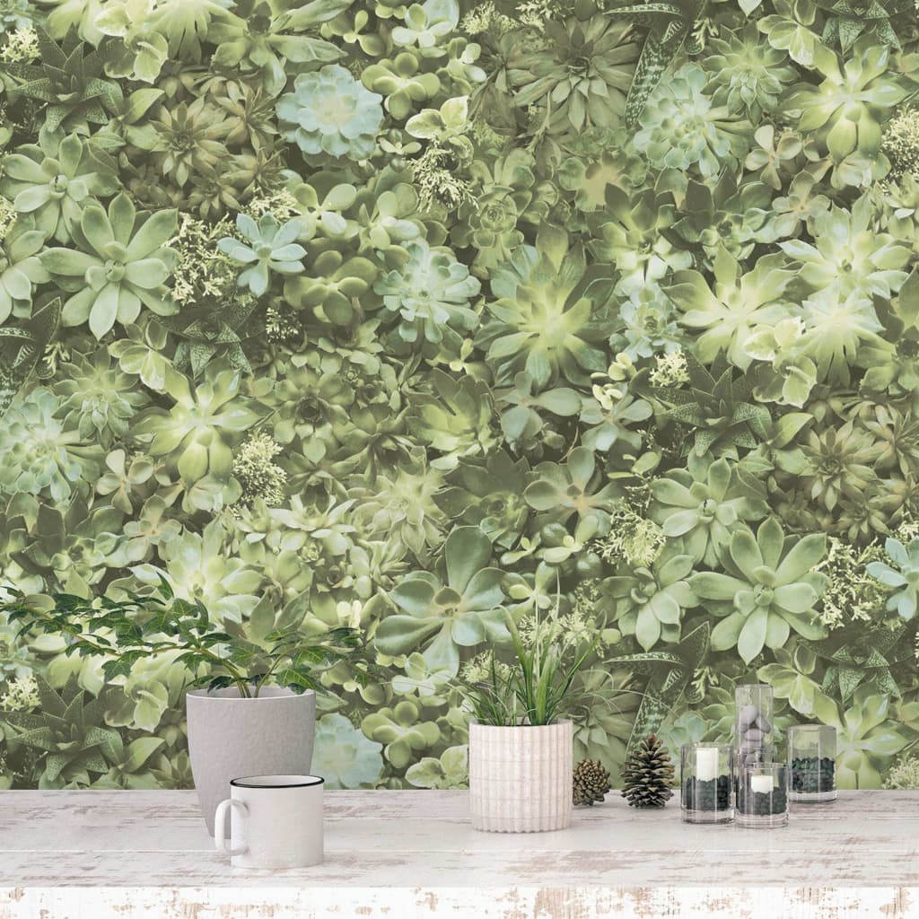 Evergreen Wallpaper Succulent Green and Beige - OLBRIT