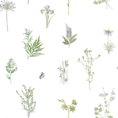 Evergreen Wallpaper Herbs And Flowers White - OLBRIT