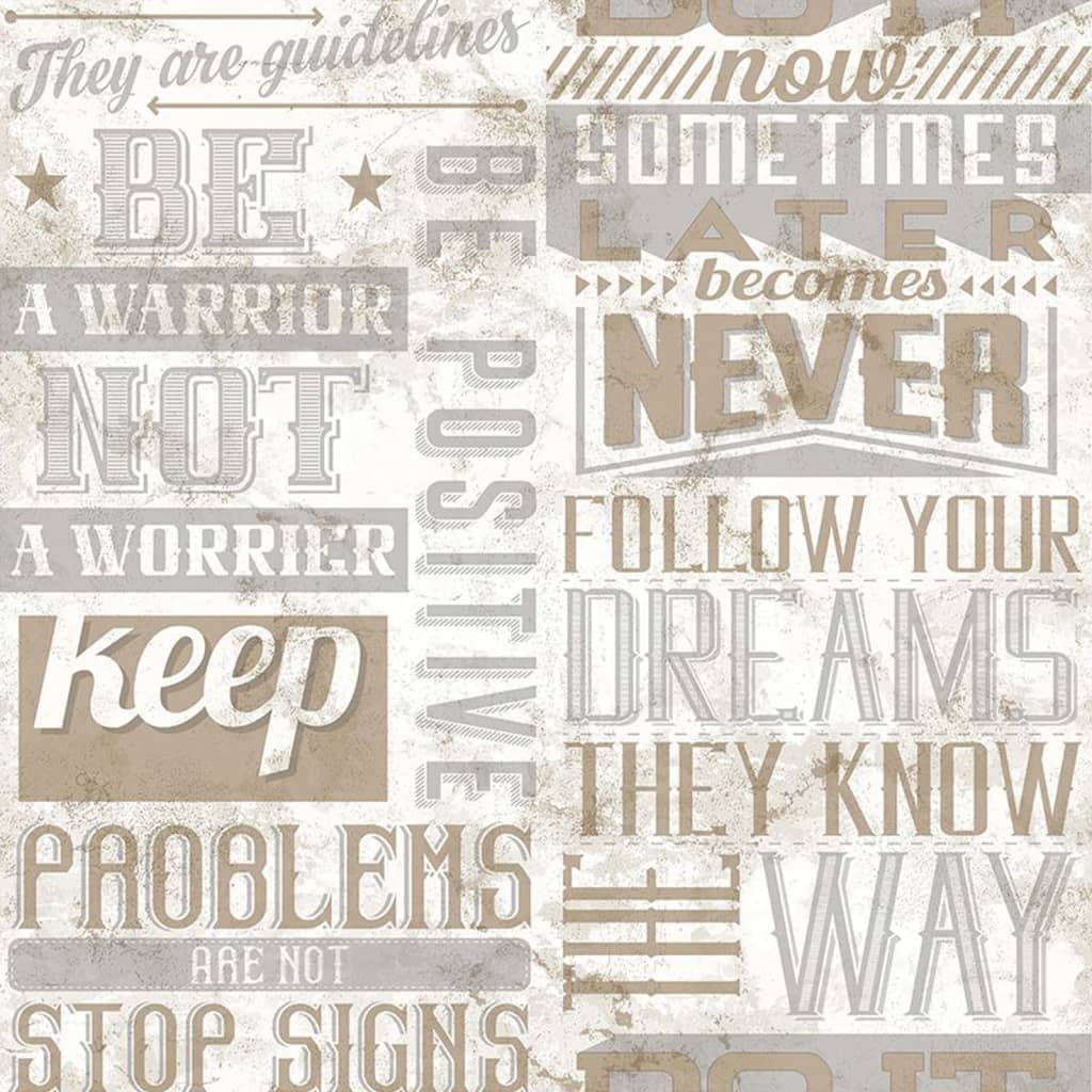 Wallpaper Friends & Coffee Words and Letters Metallic and Beige - OLBRIT