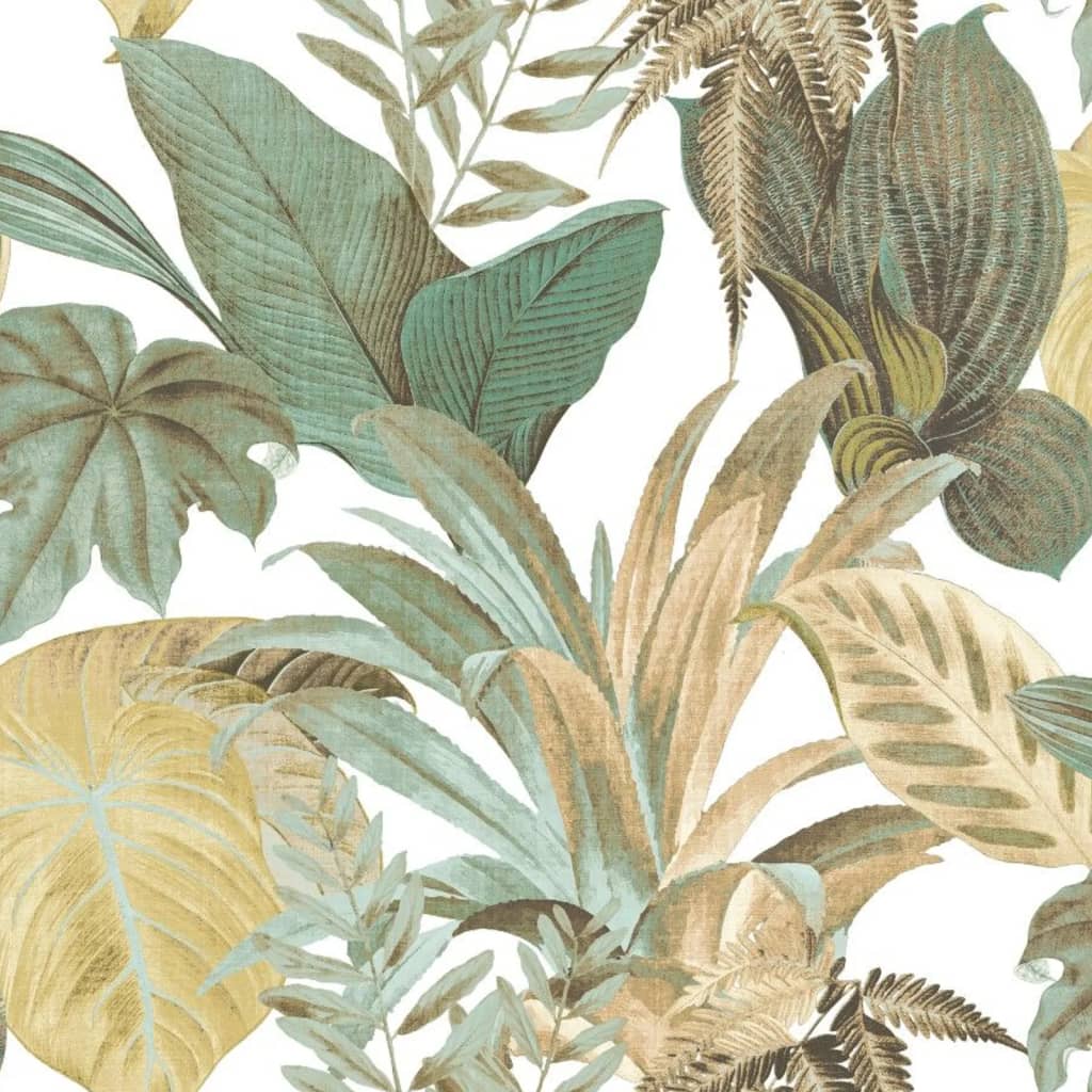 Wallpaper Big Leaves Green and Beige - OLBRIT